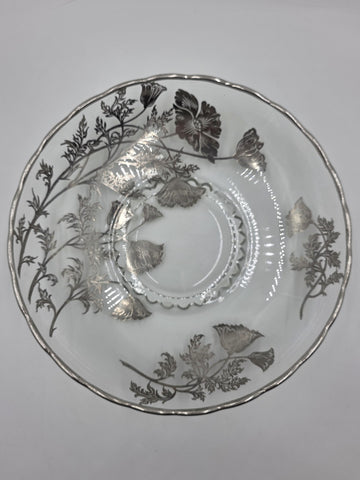 Sterling Silver Overlay Glass Bowl/ Plate Silver Edge excellent Cond. 12.5 Inch