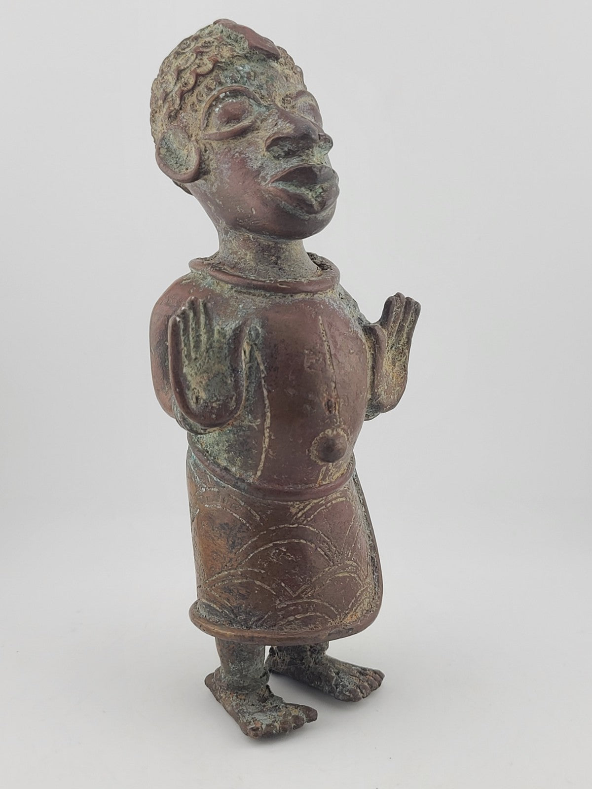 Vintage 1940's African Bronze Figure Rare Benin Style Tribal Bronze Sculpture 8”