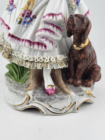 Rare Antique Collectible Porcelain Figurine "Shepherdess" W Dog, Germany.