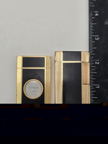Rare Vintage ST Dupont Paris Gold Plate Black Lacquer Lighter & Cigar Cutter