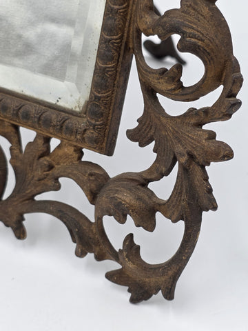 Antique Victorian Cast Iron Vanity Mirror Ornate Scrollwork Easel Frame C 1890.