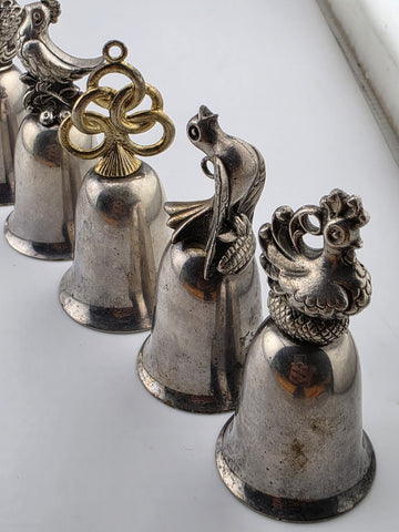 Vintage Complete Set of 12 Reed & Barton's 12 Days of Christmas Silver Bells.