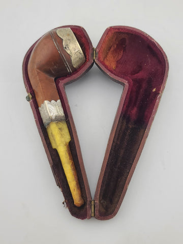 Antique 1940's Magyar Occa Pipe Silver Band Meerschaum Lined w/ Case Broken Stem