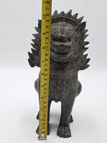 Rare Antique Thai Burmese Bronze Singha Temple Guardian Lion Statue 11" Tall.