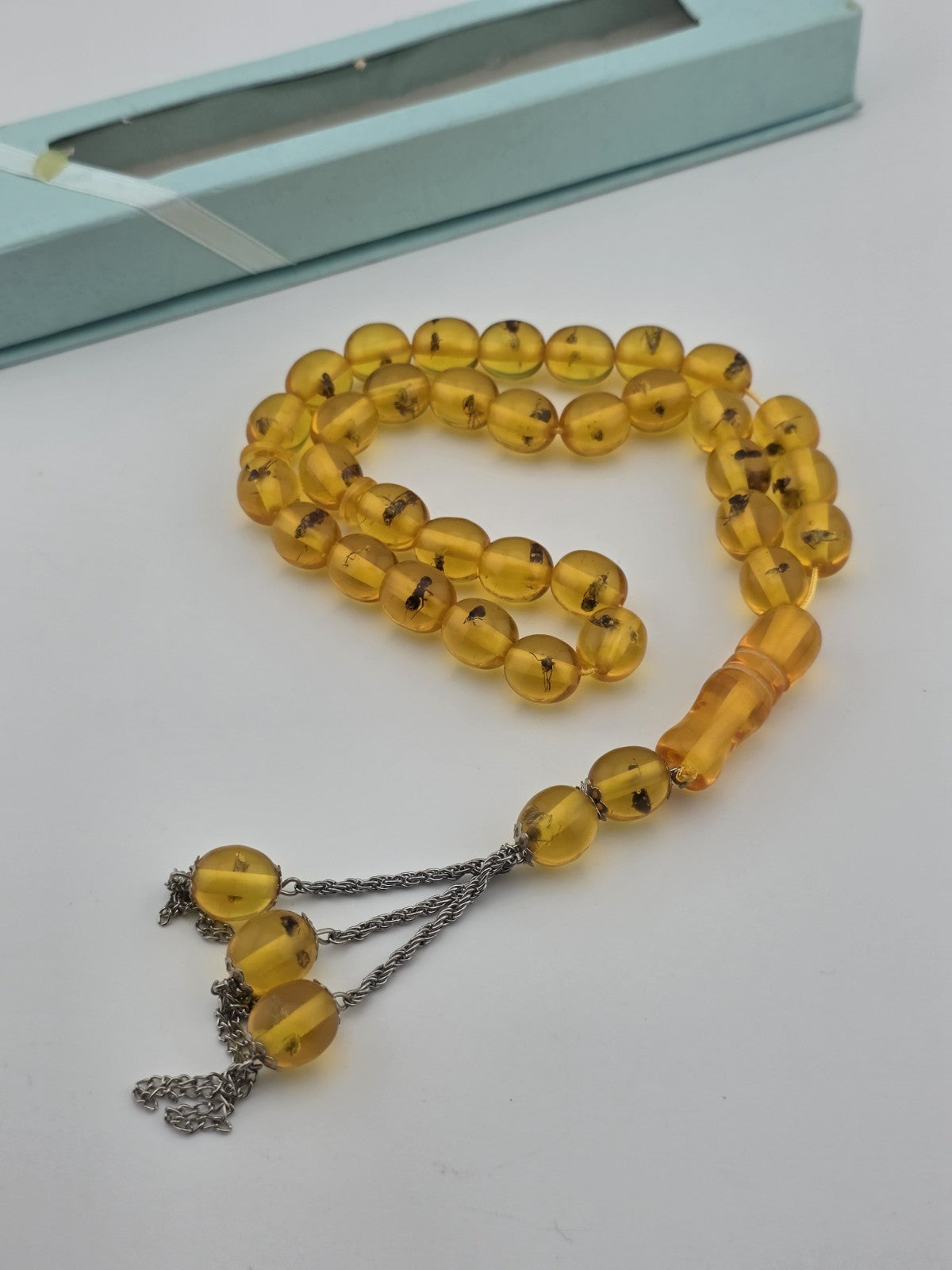 Vintage 33 Beaded Amber Islamic Prayer Beads Misbaha Tasbih Large Cognac.