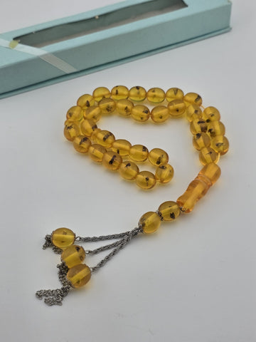 Vintage 33 Beaded Amber Islamic Prayer Beads Misbaha Tasbih Large Cognac.