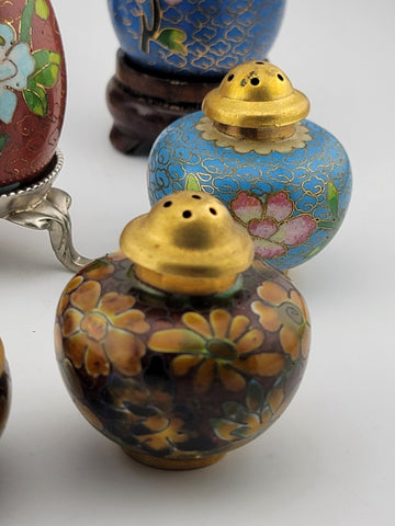 Gorgeous Assortment Of Mid Century  Cloisonne Including Eggs, Vase & Shakers