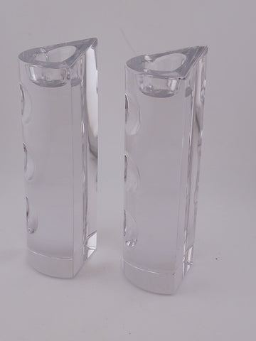 Set Of 2 Towle Full Lead Crystal Column Candlestick Holders. Austria