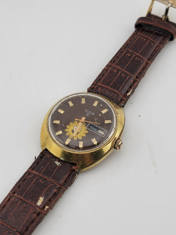 1970s ELGIN Gold Tone Automatic Watch Day Date 17 Jewels 352 Caliber SWISS Works