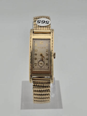 Antique 1940's Bulova 10K GF Curved Tank Art Deco Manual Wind Watch Serviced