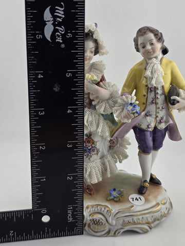 Vintage MCM Volkstedt Dresden Lace Porcelain Figurine GDR Courting Couple Rococo