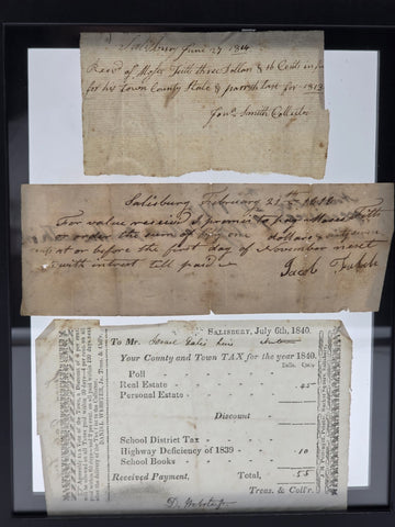 Rare Collection Early 1800s Tax Receipts 1814 1818 1840 Salisbury MA Framed Docs