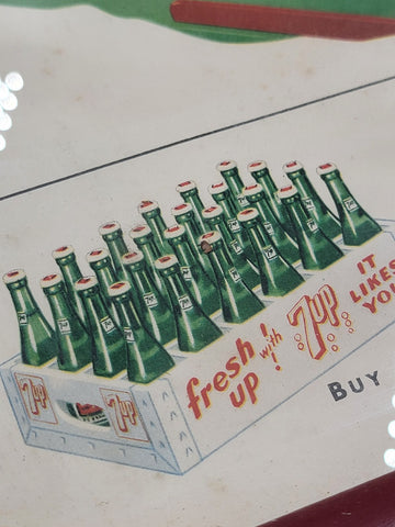 Original Frame Vintage 1949 Seven Up Soda Family Drink Winter Advertising Poster
