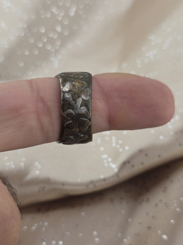 Vintage ABALONE RING OFFSET MARQUIS SILVERTONE 4 LEAF CLOVERS ON BAND SIZE 7