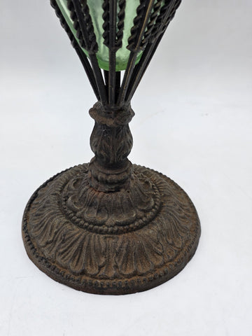 Rare Antique 19th C Murano Green Caged Blown Glass Urn Vase Centerpiece. 23 In