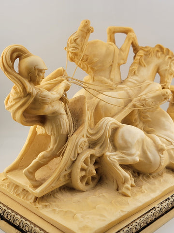 Vintage Santini Italy Figure Roman Gladiator Chariot and Horses Statue. Signed