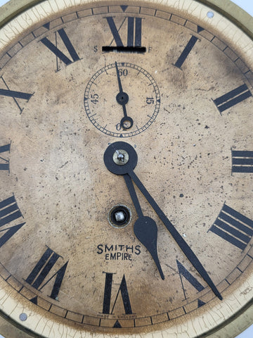 Antique Smiths Empire WWII Brass Marine Bulkhead Clock England Roman Dial. Works