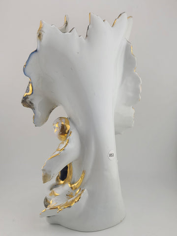 Rare Antique 19th C Porcelain Iris Spill Vase Gold Gilt Cobalt Floral. 11 Inch