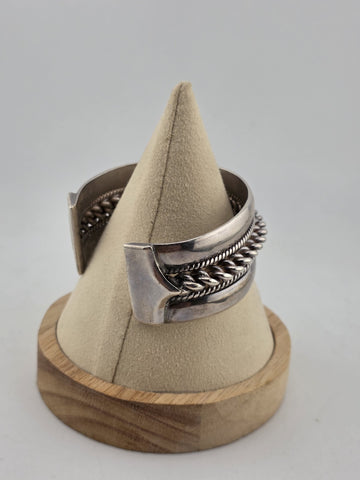 Heavy Native American Triple Beaded Silver 0.999  Cuff Bracelet 92g Navajo Style