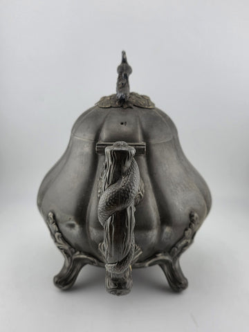 Rare Shaw & Fischer Sheffield Pewter Teapot Hinged Lid Snake Holding Fish Handle