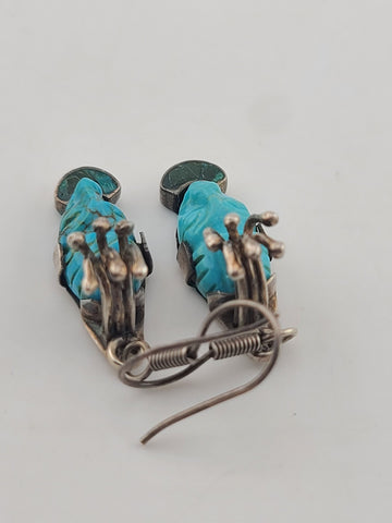 OOAK Vintage Mexican Sterling Silver Aztec-Style Turquoise Face Drop Earrings