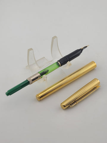 Caran d’Ache Gold Plated Fountain Pen, 14K-585 M Nib Guilloché Pattern Near Mint