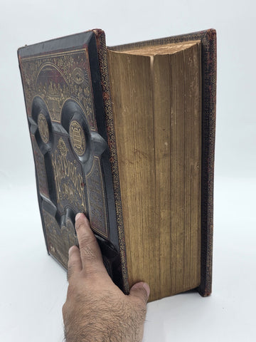 Antique 19th C Victorian Holy Bible 2000 Illustrations Embossed Leather Bible