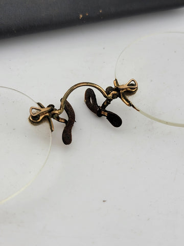 Early Pince Nez Pinch Nose Shell Frame Lens Spectacles w/Case No Frame