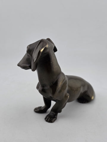 Antique Miniature Bronze Dachshund Sculpture Vintage Dog Figurine Paper Weight