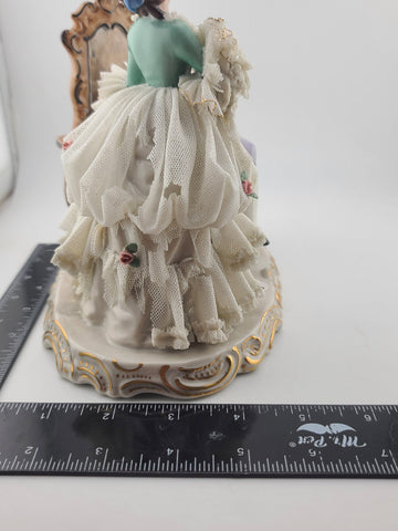 Irish Dresden Aristocratic Couple Porcelain Lace Doll Figurine Made In Germany
