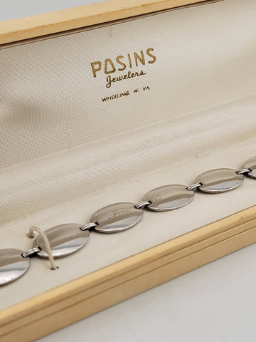 Rare Antique  Mid Century Posins Sterling Silver Bracelet W Original Box. 7.5 In