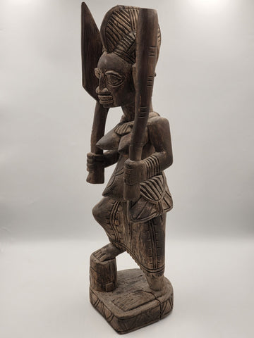 Rare Antique XL 26 In Yoruba African Wood Pregnant Lady Tribal Sculpture Nigeria
