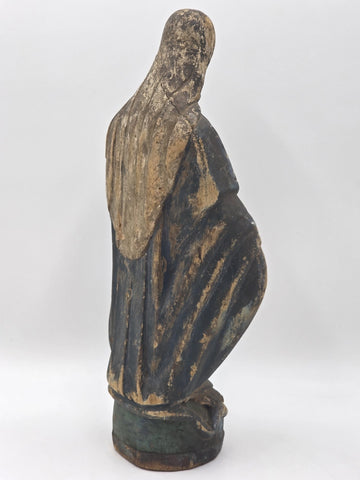 Antique 18th C Spanish Colonial Hand-Carved Virgin Mary Statue Polychrome Wood