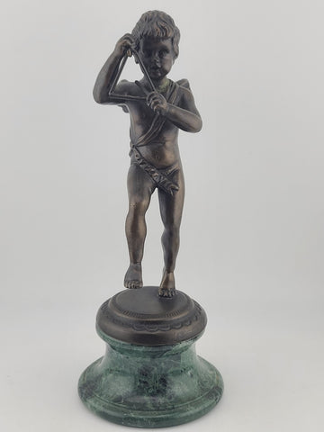 Rare Antique Franz Iffland Art Deco Nouveau Bronze Cherub Statue On Marble Base