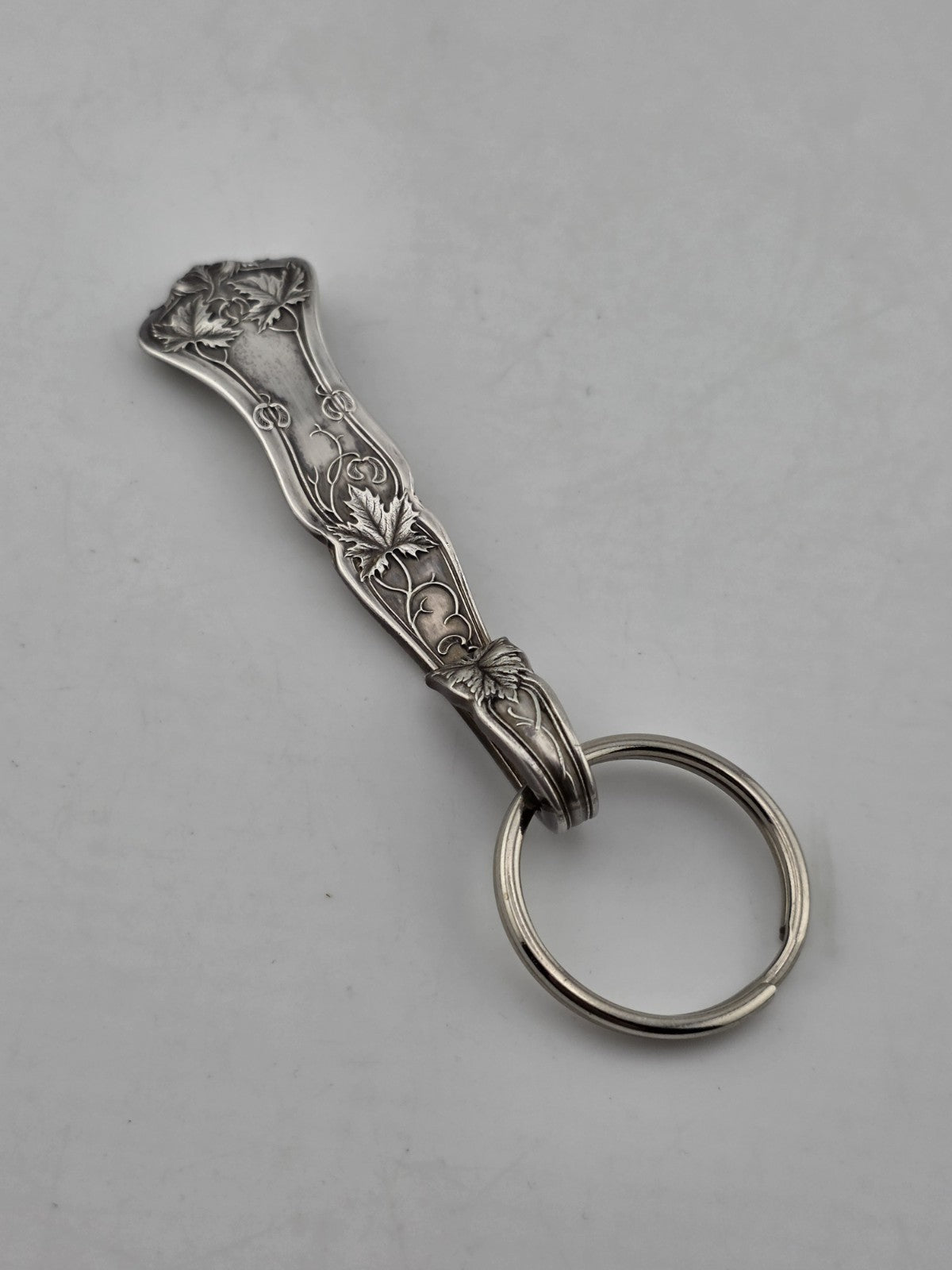 Antique Sterling Silver Spoon Handle Keychain Floral Art Nouveau 28.4g