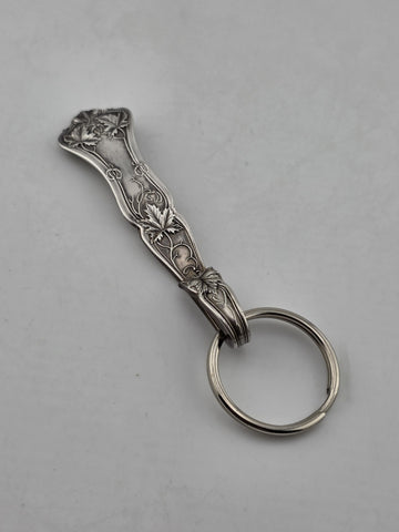 Antique Sterling Silver Spoon Handle Keychain Floral Art Nouveau 28.4g
