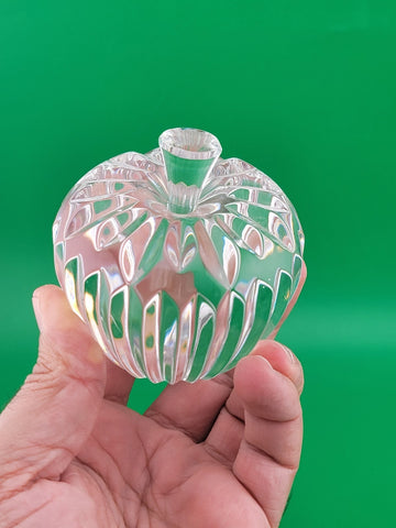 Vintage WATERFORD Signed Crystal APPLE with Stem Ribbed Faceted Paperweight