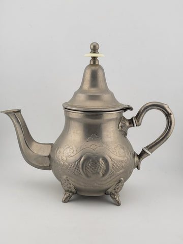 Vintage Antique Hand Made Silver Plated Moroccan Teapot With Feet. Stamped.