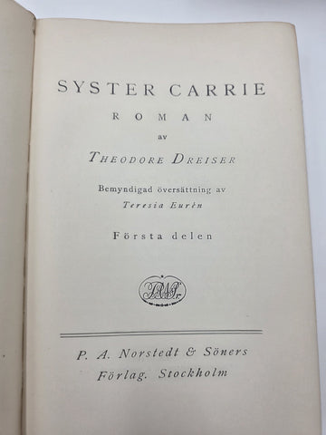 Set Of 4 Vintage Swedish Leather Bound Literature Dreiser Sister Carrie Books