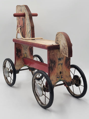Antique Gong Bell Co Child's Riding Horse Wooden Toy Handmade WoodWheels1920's