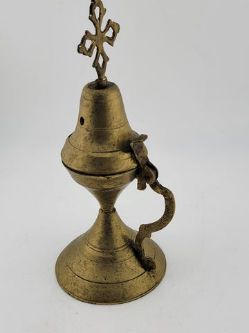 Set Of 2 Antique Islamic Middle Easter Brass and Wood Ornate Incense Burners.