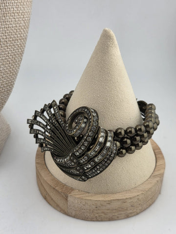 Rare Vintage Heidi Daus Statement Necklace & Bracelet, Chunky Black Faux Pearls
