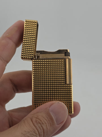 Vtg Authentic St Dupont France Gold Plated Ligne 1 Lighter W 2 Diamond Studs.