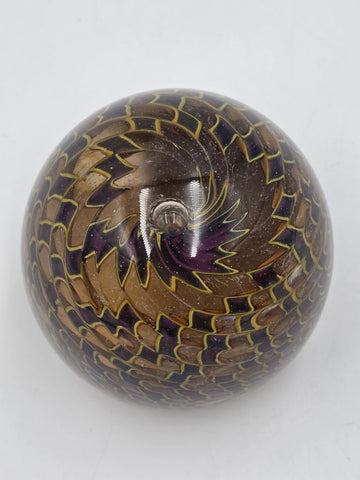 Signed Nichols Studio Art Glass Paperweight Purple Gold Vortex Swirl 4" WCU