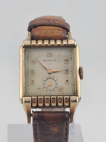 Vintage Classic Mens Deco 1950's 17j BENRUS 10K Gold Filled Dress Watch. Works