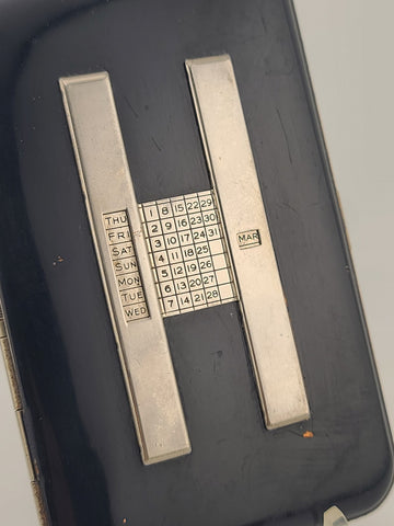 Rare 1930's Antique Up To-Date Enamel Cigarette Case Perpetual Date Calendar