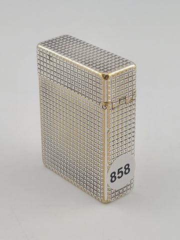 Vintage S.T. Dupont Paris Ligne 1 Diamond Pattern Silver Plated Gas Lighter
