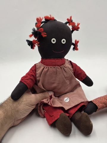 Antique Hannah & George Primitive Folk Art Rag Dolls Signed Handmade 13” Couple