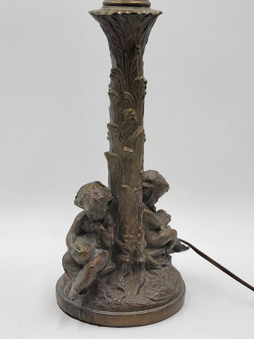 Vintage Table Lamp Base Metal Cherubs Victorian Art Nouveau Shabby Chic. Works.