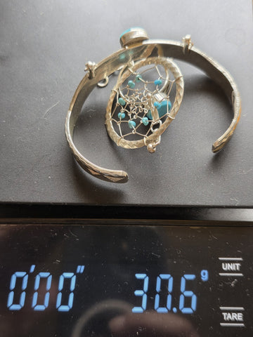 Vintage RB 925 Sterling Silver Turquoise Hand Chain Slave Bracelet Southwestern